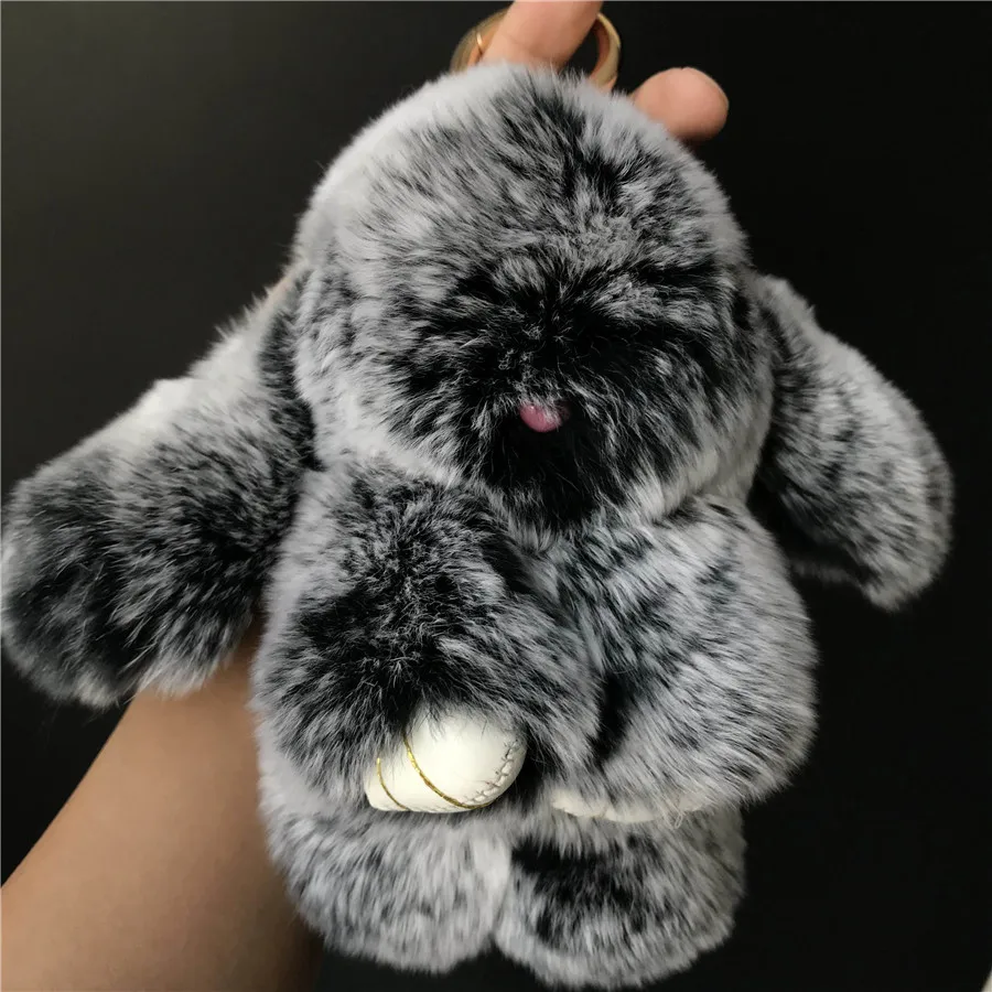 

Magicfur - Real Rex Rabbit Fur Cute Bunny Toy Keychain Black Frost Doll Pom Ball Bag Bug Charm Keyring pendan Accessories