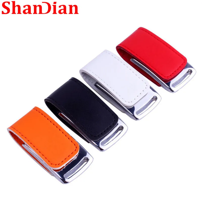 

SHANDIAN Genuine Leather & metal keyring chain USB flash drive fashion creativo USB 2.0 memory stick 64GB 32GB Flash drive pen