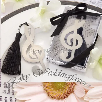 

Free Shipping 50PCS Timeless Duet" Brushed-Metal Symphony Bookmark shower with Elegant Silk Tassel Wedding Gifts Party Favors