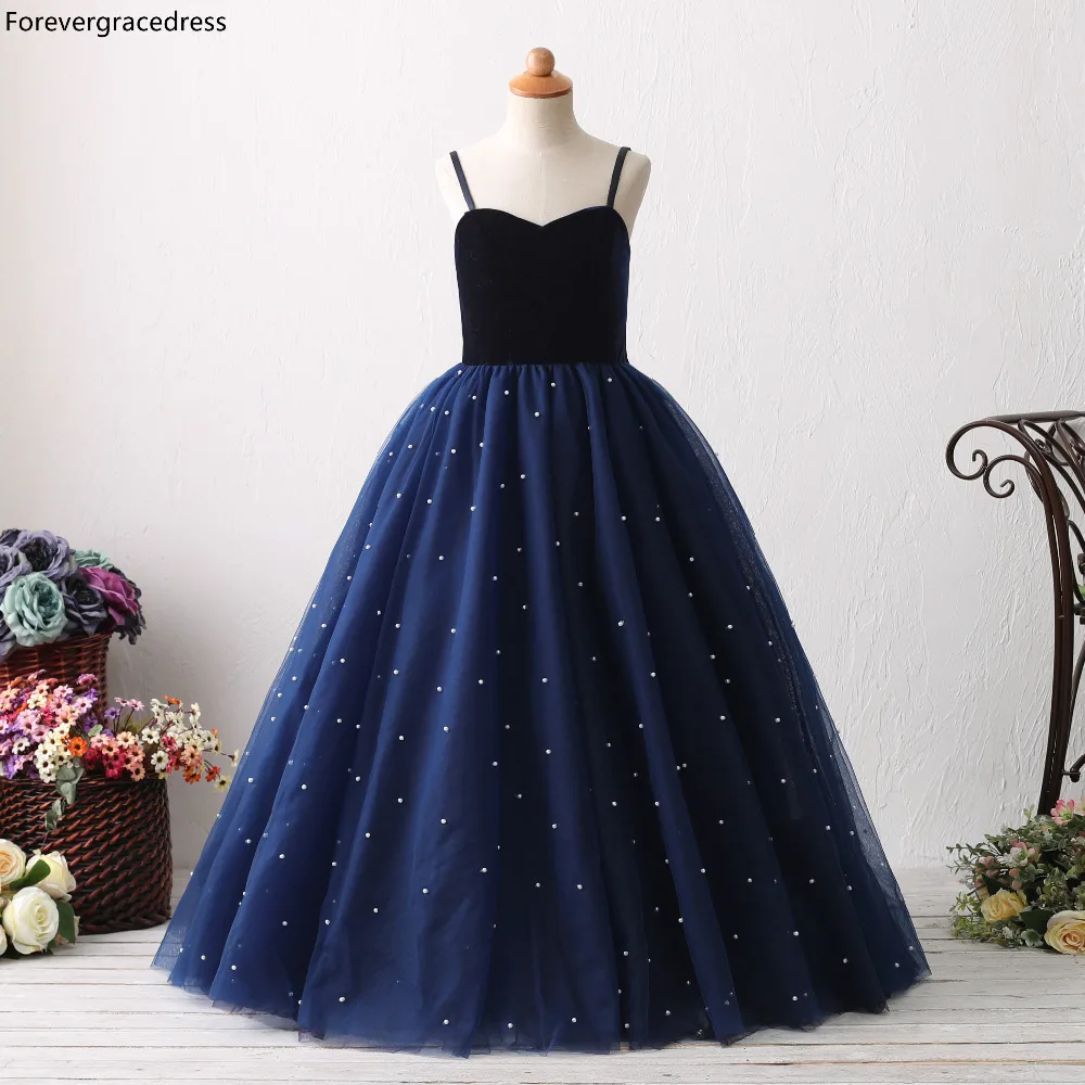 Женское бальное платье на бретельках Forevergracedress темно-синее без рукавов с