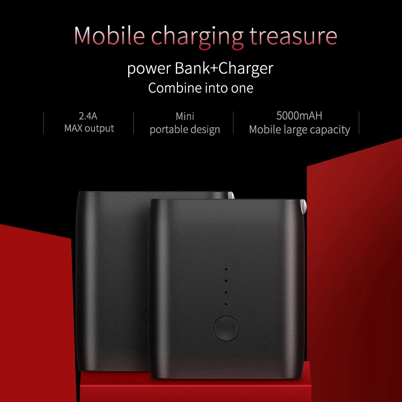 EU/US Foldable Plug 2 in 1 USB Charger Power Bank 5000mah Auto Power Off Fast Charging Powerbank Dual USB External Battery