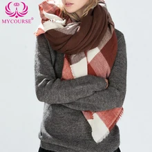 MYCOURSE 140x135cm Winter Acrylic Faux Cashmere font b Tartan b font Plaid Scarf Blanket Shawl Designer
