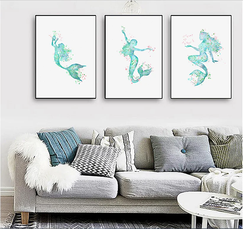 

Nordic Simple Spray Paintings Painted On Canvas Mermaid Decorative Painting Love Fish Frameless Painting Triad Paintings