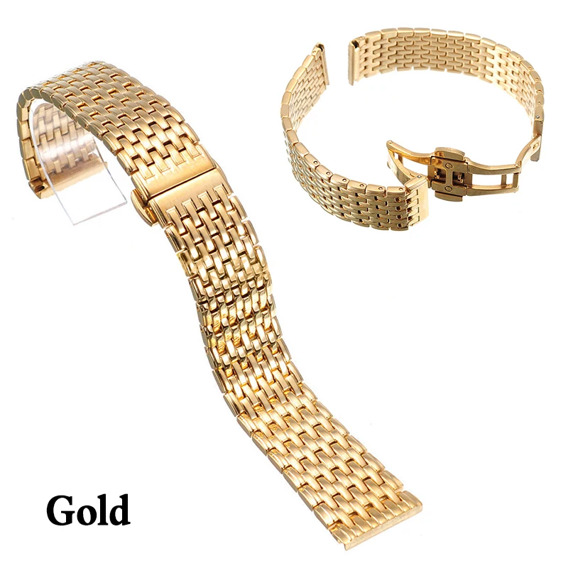 20 22mm Stainless Steel Wrist Watch Band Strap Silver Rose Gold Double Butterfly Clasp Buckle Bracelet For Men Women Relojes