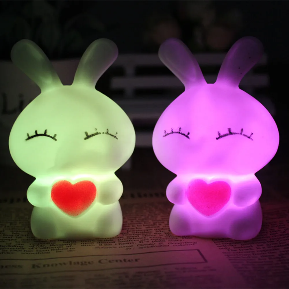 

Mini Love Rabbit LED Night Light Colorful Gradient Nightlight Wireless Cute Cartoon Bunny Night Lamp for Children Kids Baby Gift
