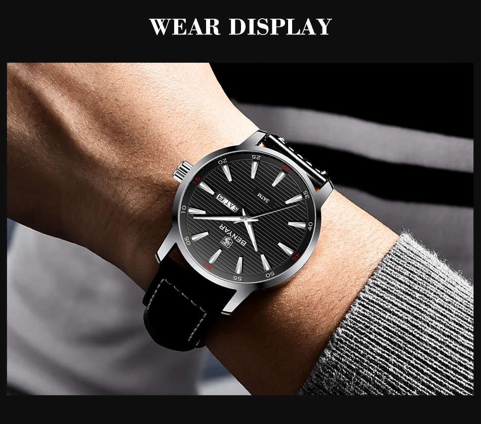 Топ люксовый бренд BENYAR новые мужские часы модные водонепроницаемые неделя Дата Военные мужские кварцевые кожаные часы Relogio Masculino
