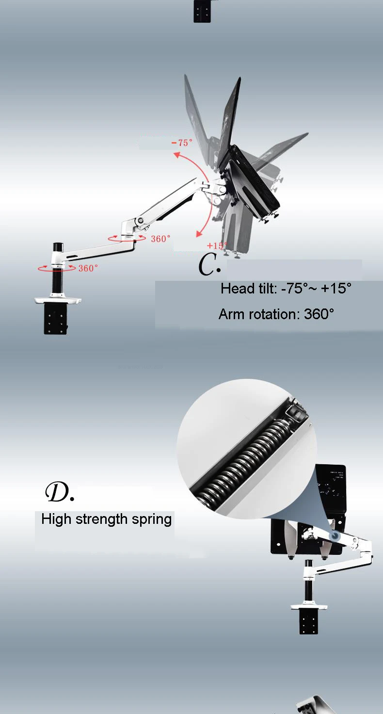 XSJ8012CT настольное крепление из алюминиевого сплава двойное использование 17-27 дюймов монитор Поддержка 17 дюймов ноутбук держатель механический пружинный кронштейн ноутбук
