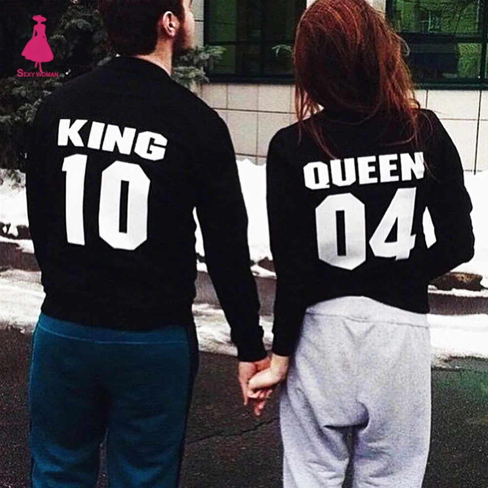 

Letter Queen King Print Sweat Hoodie femme Crewneck pull felpe Nice Cute donna chandal mujer jogging buzo O-Neck Sweatshirt Tops