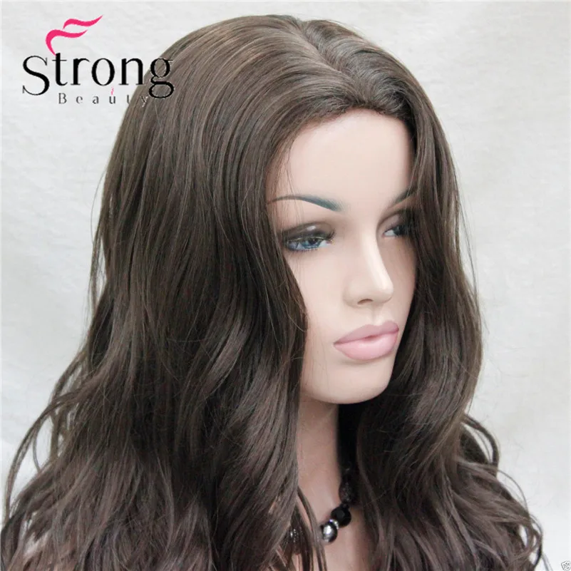 E-233 #8 new fashion sexy no bangs skin top 26 medium brown long wavy synthetic full wig (6)
