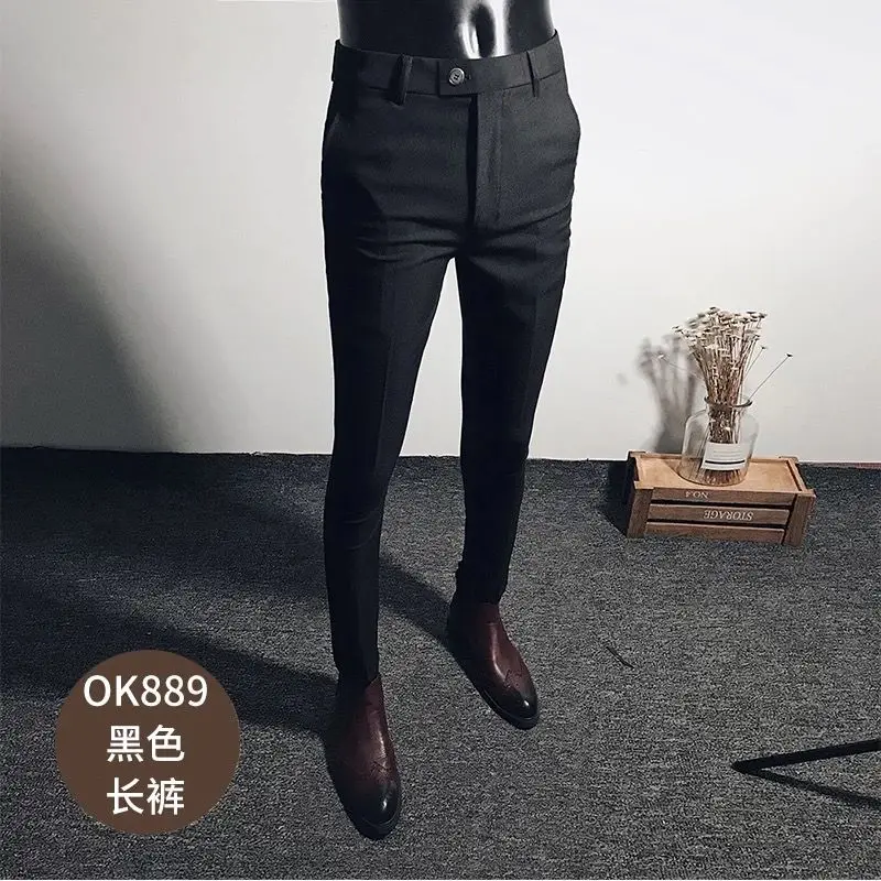 Весна бизнес и досуг брюки мужские черные эластичные маленькие брюки длинные брюки осенние и зимние длинные брюки корейские - Цвет: 889a