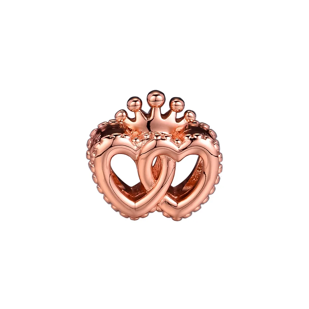 

CKK 925 Sterling Silver United Regal Hearts Rose Gold Charm Beads Original Jewelry Making Fits For Bracelets