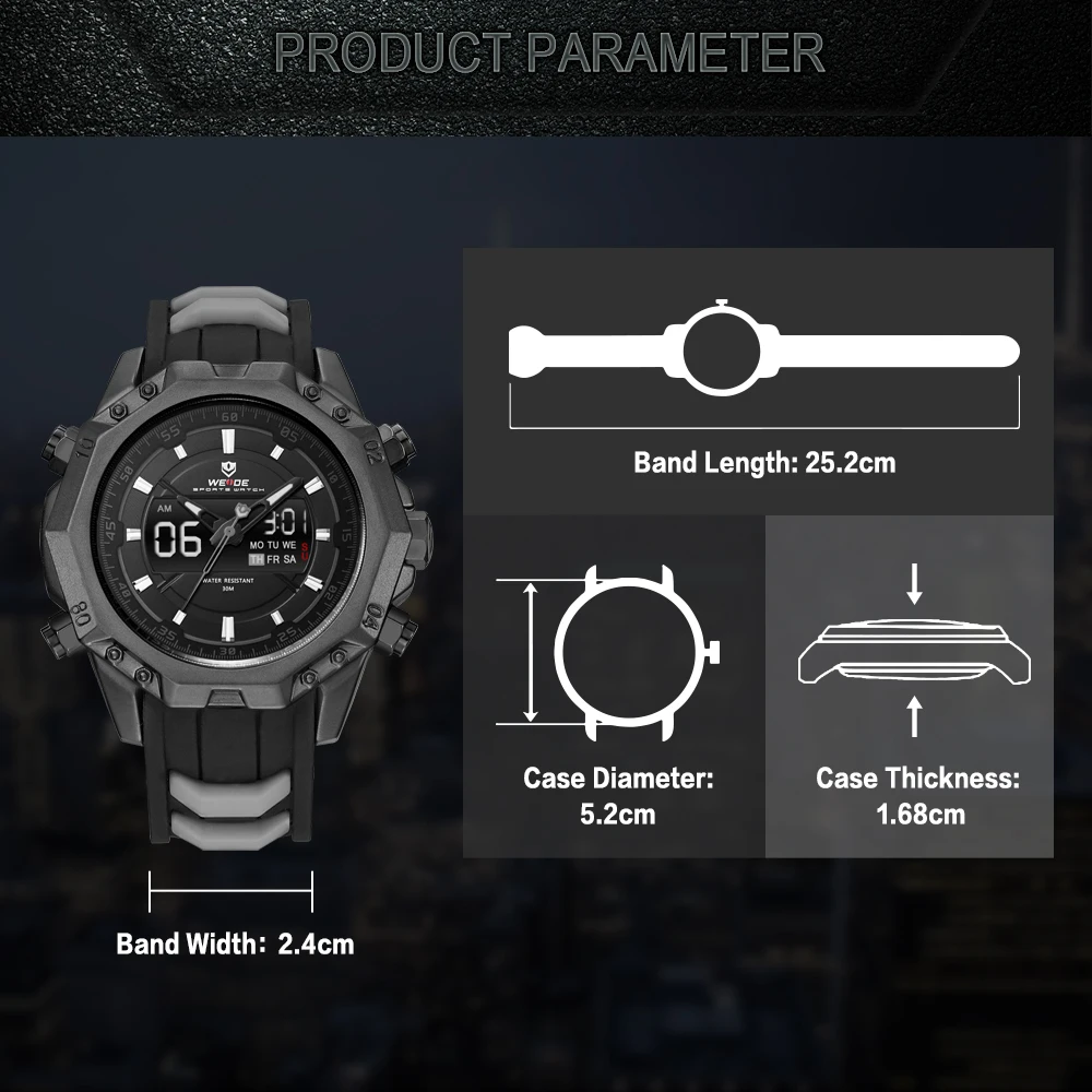 WEIDE Military Quartz Digital Men Sport Back Light Alarm Auto Date Black Strap Clock Wristwatch Rel