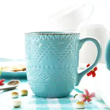 360 ml Geprägte Glasierte Keramische Becher Teetasse mit Griff Elegante Steinzeug Kaffeetasse Drink für Milch Tee Keramik Becher geschenk