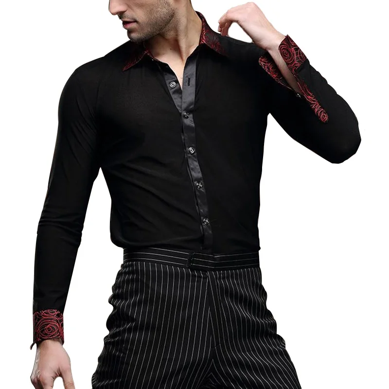 Men Dance Shirt Dance Ballroom Performance Dancewear Tango Samba Latin