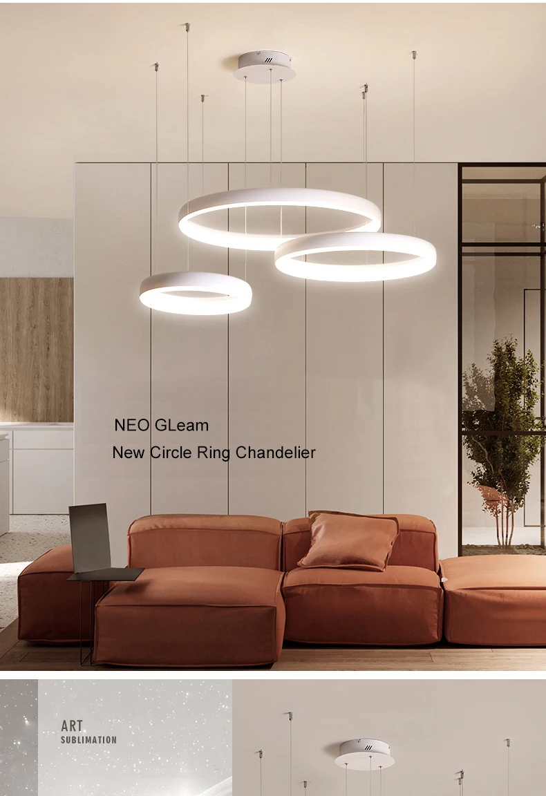 NEO Gleam Circel Ring современная светодиодная Люстра для гостиной, столовой, магазина, бара белого/кофейного цвета, подвесная люстра
