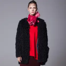 Черный 6xl & 7xl плюс размер 2017 теплый мех и искусственный мех пальто зимнее пальто для женщин Длинные Топы Верхняя одежда Куртки и пальто