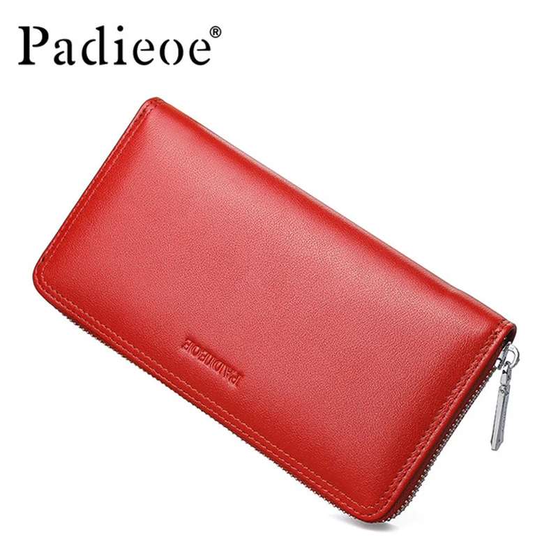 

Padieoe Luxury Genuine Cow Leather Men Clutch Wallet Deluxe Women's Zipper Purse High Quality Men Organizer Wallet Money Bag