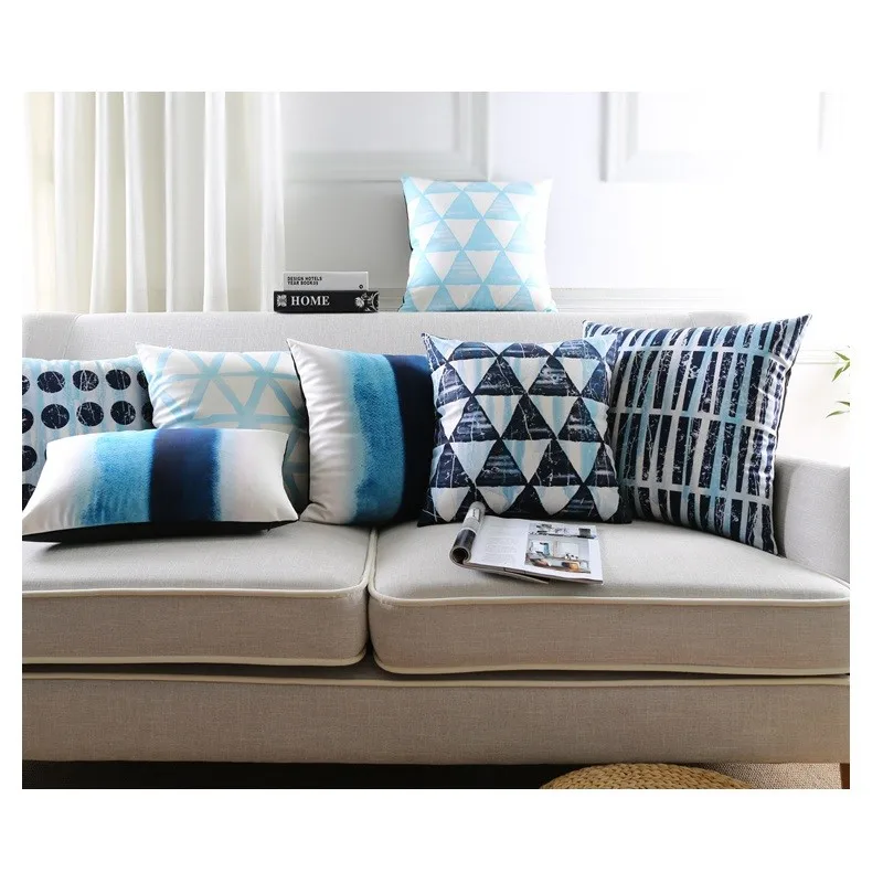 Скандинавские стильные чехлы на подушки для дома, декоративные подушки, чехол, Бархатная подушка, синяя Геометрическая наволочка для дивана 45*45 см