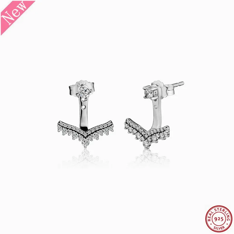 

Versatile 925 Sterling Silver Stone Embellished Chevron-shaped Princess Wish Stud Earrings for Women Jewelry Wholesale FLE136