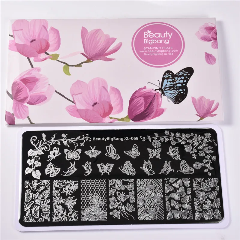 BeautyBigBang пластины для штамповки ногтей 6*12 см штамповка для ногтей цветок бабочка Винтаж шаблон прямоугольный, для нейл-арта трафареты XL-068