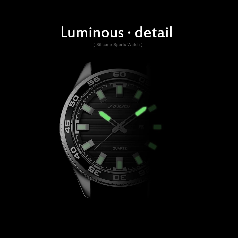 Новые часы мужские роскошные светящиеся SINOBI силиконовые мужские спортивные черные водонепроницаемые Стальные кварцевые мужские часы Relogio Masculino
