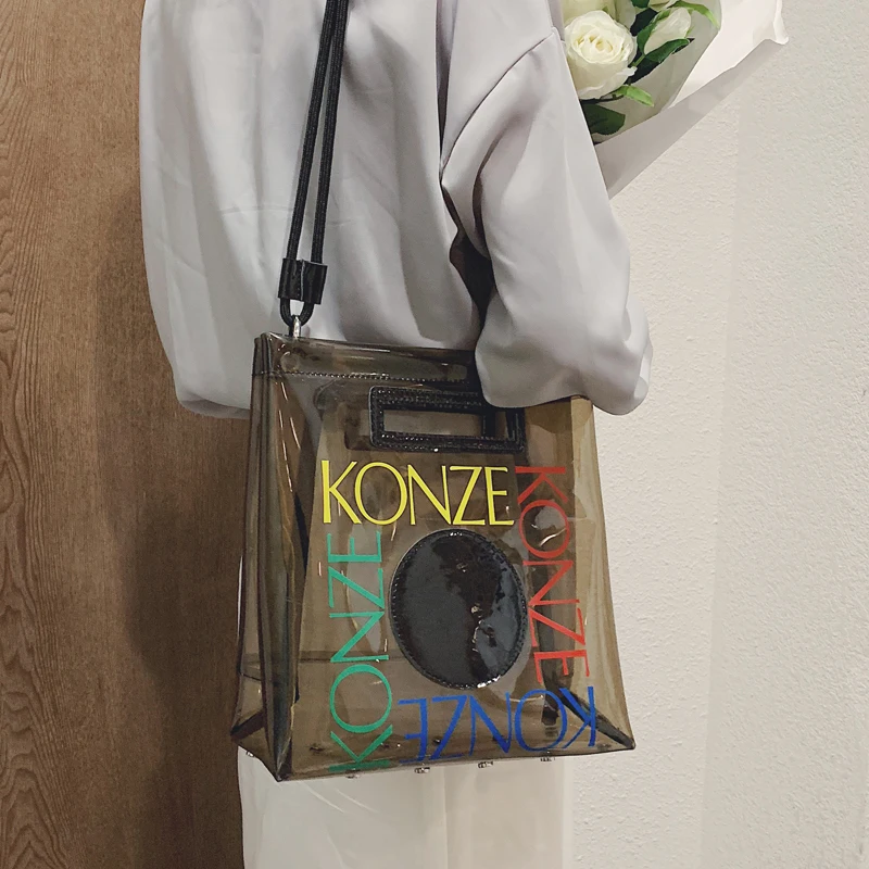 

Fashion Brand Women Bag Beach PVC Transparent Handbag Big Totes Clear Jelly Shoulder Bag Composite Bag Female Traval Bags 544