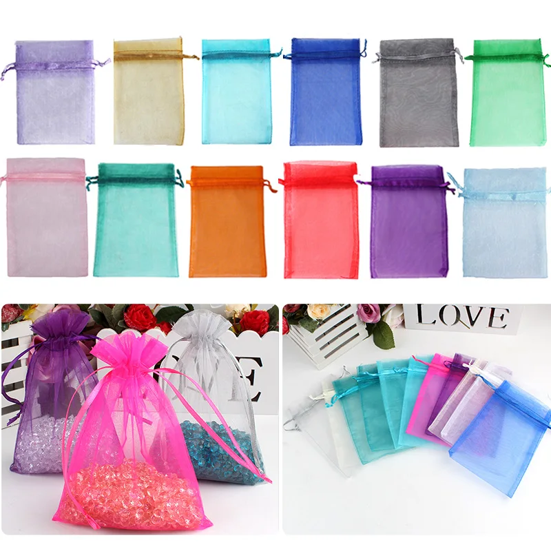 50pcs/lot Organza Gift Pouch Jewelry Pouch Bags Wedding Favors and