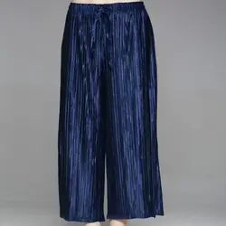 Плюс размер брюки женские 2018 зимние толстые теплые бархатные брюки женские Miyake плиссированные однотонные широкие брюки модные