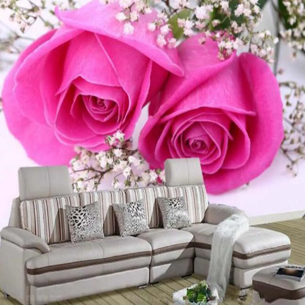3D Customized Size Pink Rose Wall Mural Modern Art Painting Mural