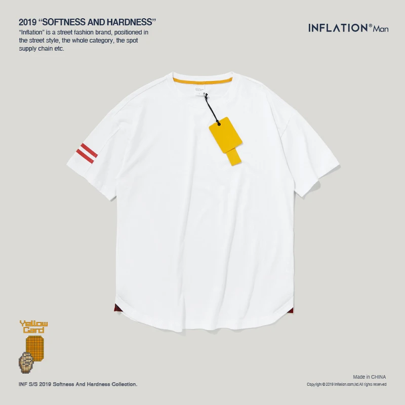 INFLATION Sleeve Stripe Basic Tee Homme Men Clothing 2019 Summer Short Sleeve Cotton T-shirt O-neck Brand Tshirt 91162S