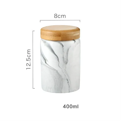 Мраморный узор керамика банка для специй Multigrain/кофе/чай/ароматизатор резервуар для хранения герметичная банка с деревянной крышкой - Цвет: gray-400ml
