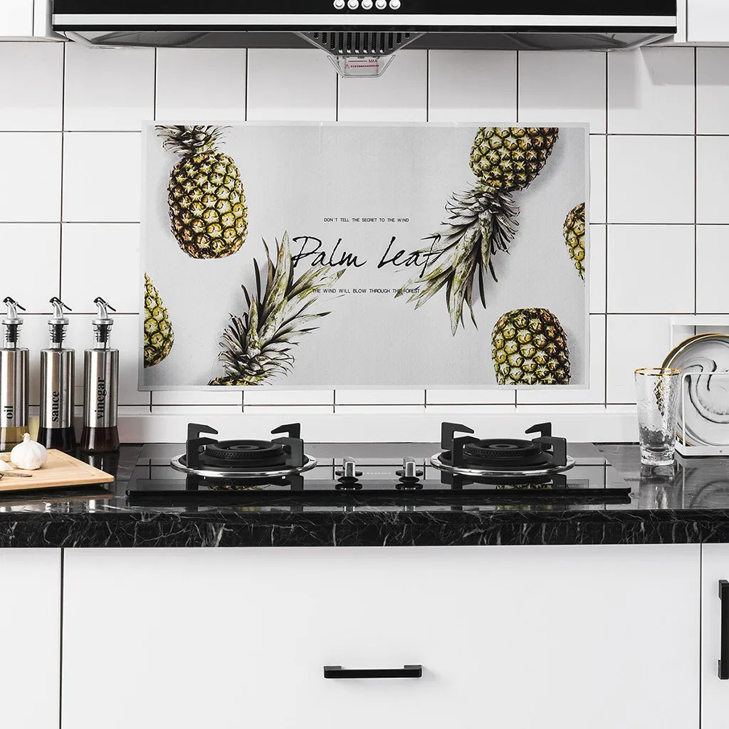 

Kitchen Cupboard Oil-proof Sticker Aluminum Foil Cooking Waterproof Selfadhesive Wallpaper Sticker Pineapple Free Style Stickers