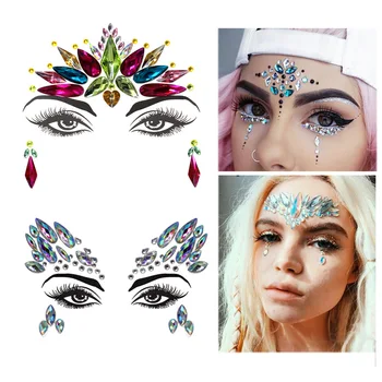 

2019 DIY Sexy Women Face Sticking Resin Drill Stick Sticker Nightclub Electric Syllable Eye Jewels Forehead Party Decor Sticker
