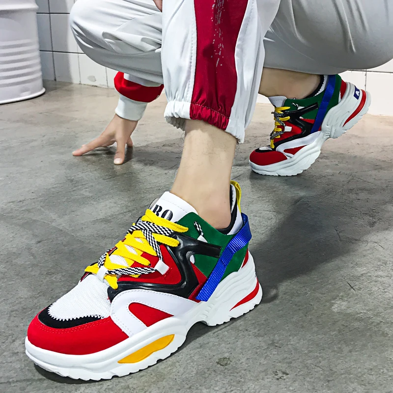 

Spring Student Couple Women Casual Shoes Leather Dad Platform Chunky Sneaker Harajuku Flat Thick Sole Tenis Wedge Walking
