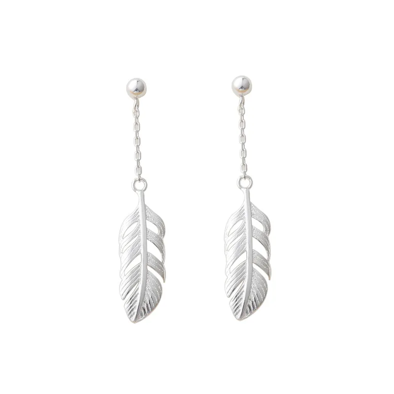 

925 Sterling Silver Feather Charm Dangle Drop Earrings for Women Girls Wedding Party Gift Femme Jewelry eh876