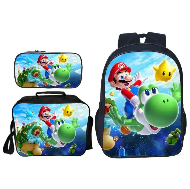 

Fashion 3Pcs/set Printing Cartoon Spuer Mario Children School Bags for Boys Shoulder Backpack Students Bookbag Kids Satchel Girl