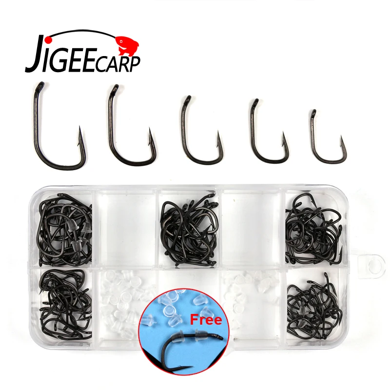 

JIGEECARP 100PCS Mixed Size Telflon Carp Hook Withy Pool rig Carp Fishing Hooks Sharp Tip Forged Tackles #2 #4 #6 #8 #10