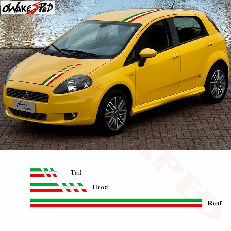 

1 set Italy Flags Color Stripes Car Hood Roof Tail Stickers Auto Body Racing Styling Vinyl Decals For Fiat Punto 2008-2018