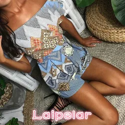 Kawaii Boho Printed Playsuit  Summer Beach Overalls Women Backless Ruffle Playsuits Jumpsuit Sexy Slash Neck Bodysuit