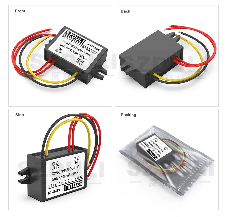 Ac12в к DC12V 5A AC к DC источник питания 10-20 в до 12 в 60 Вт трансформатор мониторинга Водонепроницаемый преобразователь CE RoHS