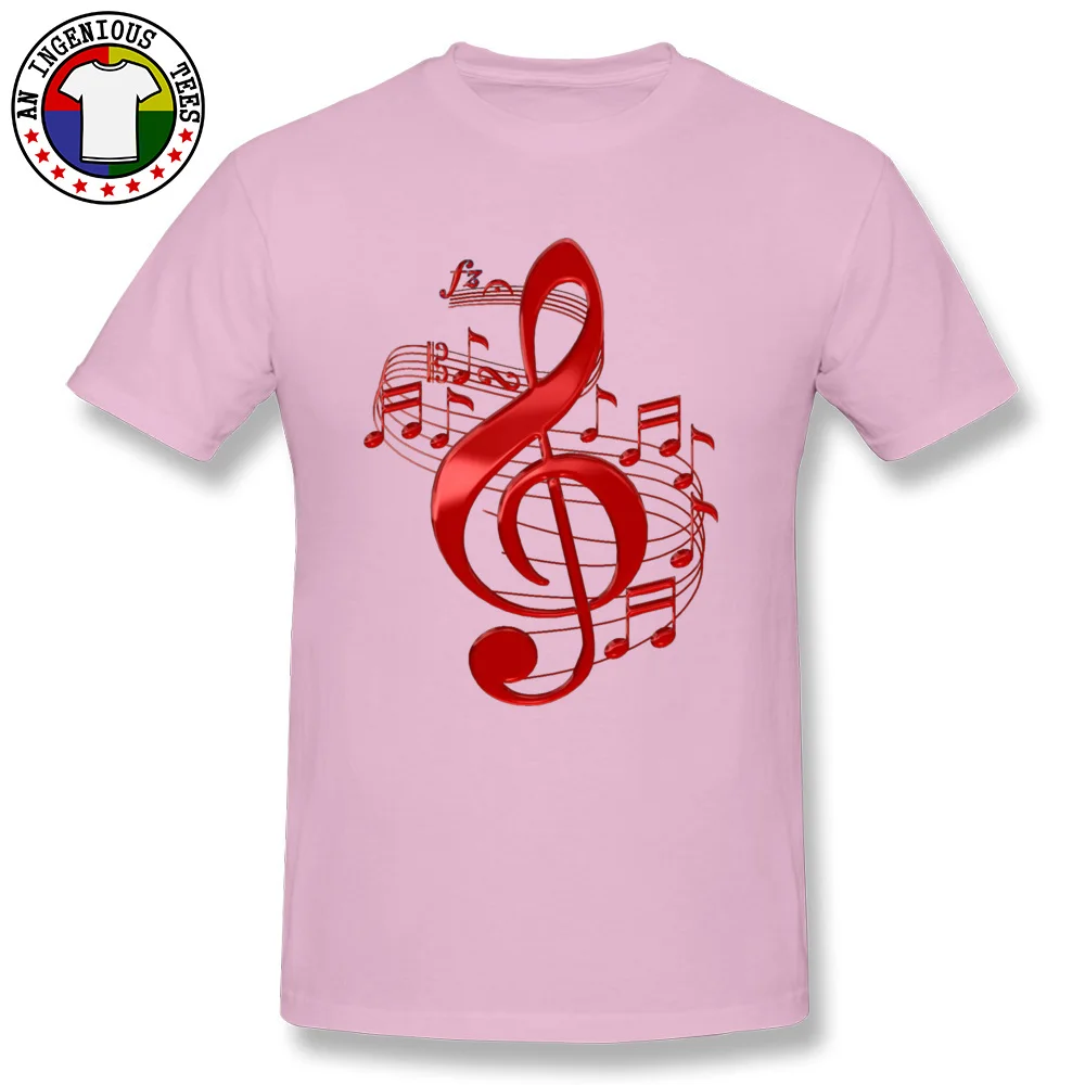 Printing Short Sleeve Tees VALENTINE DAY Crew Neck 100% Cotton Men T Shirt Custom Printing Clothing Shirt Hot Sale Red Treble Clef With Flowing Music Notes 6857 pink