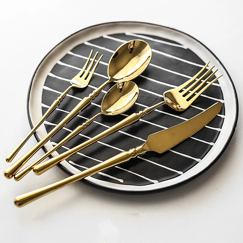 

18/10 Stainless Steel Golden Cutlery Set Mirror Polishing Dinnerware Tableware Dinner Knife Fork Foods Tools Kitchen Accessories