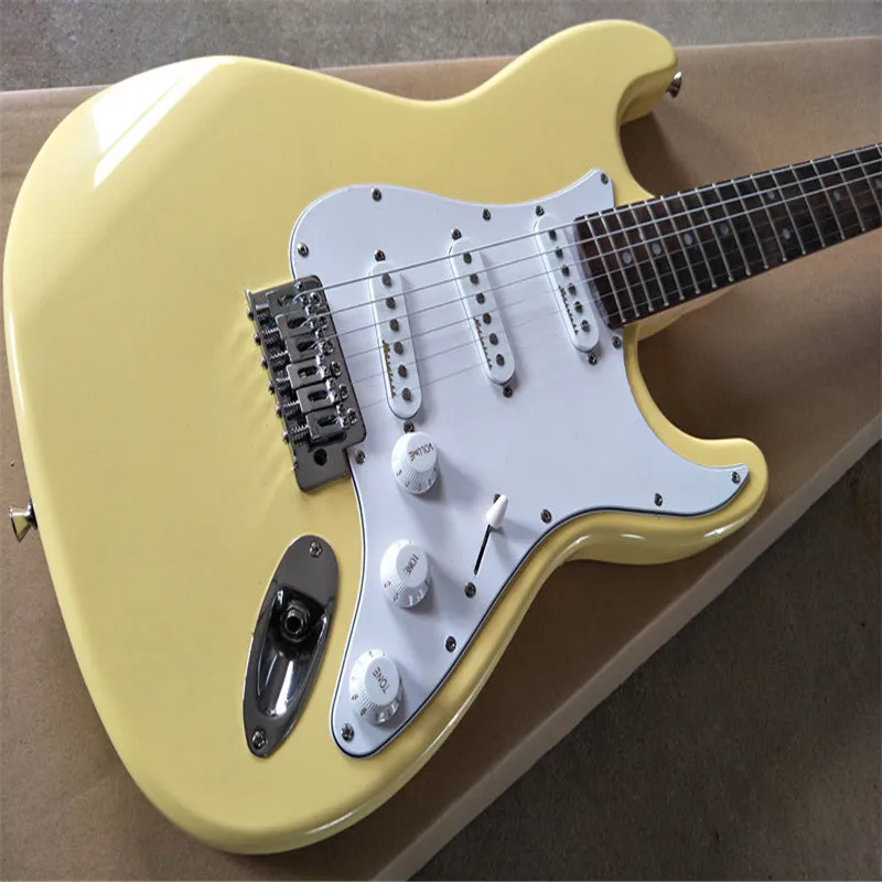 Hot Sale st guitar scalloped Fingerboard high quality K cream yellow