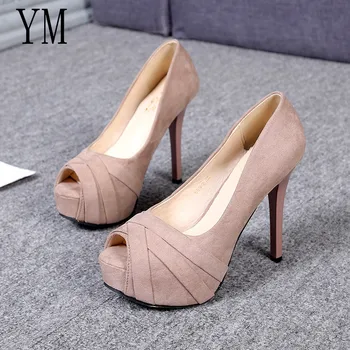 

Hot Sale Platform Shoes Woman Peep Toe 12CM High Heels Pumps Sexy Nude Women Shoes High Heels Fashion Wedding Bridal Shoes 35-39