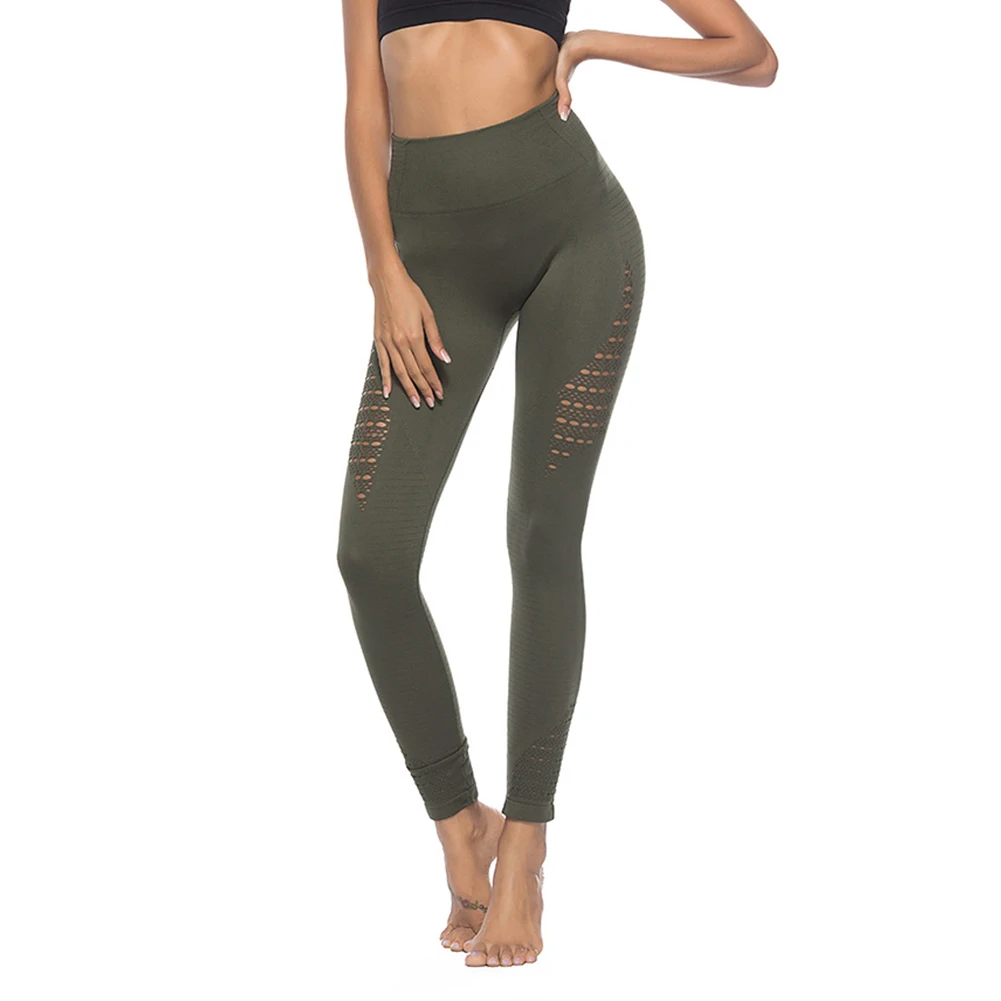 

Hot Ladies Leggings Solid Color Elastic Slim Fit Hollow Holes Yoga Pants for Sports MCK99