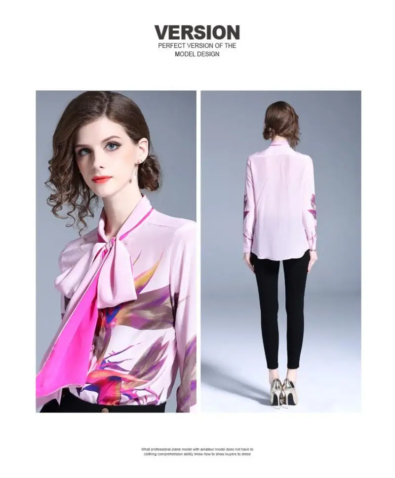 Vestidos Spring Women Blouse 2018 Runway Fashion Print Flowers Bow Plplin Long Sleeve Work Wear Lapel Collar Shirts