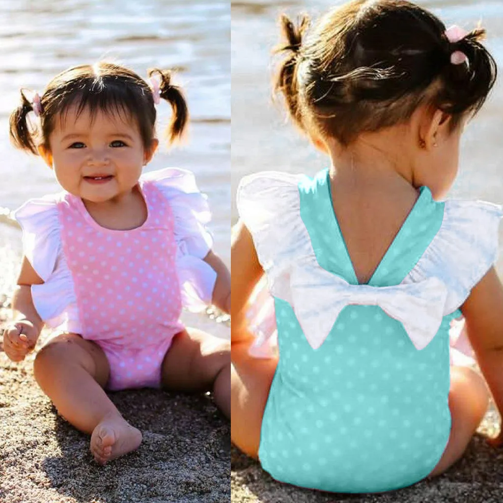 

2019 Toddler Kids Baby Girl Swimsuit Bow Ruffle Bathing Suit One Piece Dot Swimwear Children Swimwear Girls Beachwear Bathing