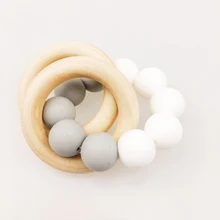 

Bite Bites BPA Free Wooden Ring Silicone Chewing Gray White Silicone Circle Beads Baby Toys Rattle Wooden Teether Shower Fift
