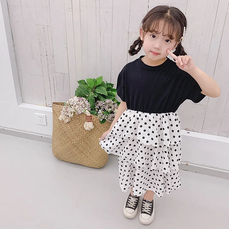 

Baby Girl Summer Clothes Toddler Dress 2019 Casual New 2-7Yrs Kids Fashion Short Sleeve Dot Patchwork Elastic Waist Cake Dress