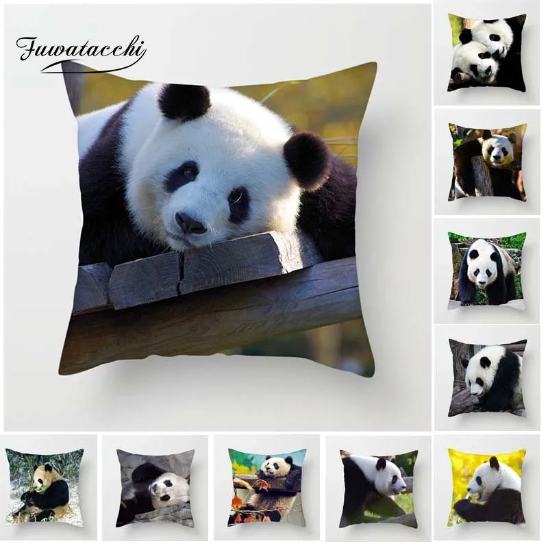 Fuwatacchi Cute Fat Real Panda Cushion Cover For Sofa Home Decor National Treasure Throw Pillow Cover